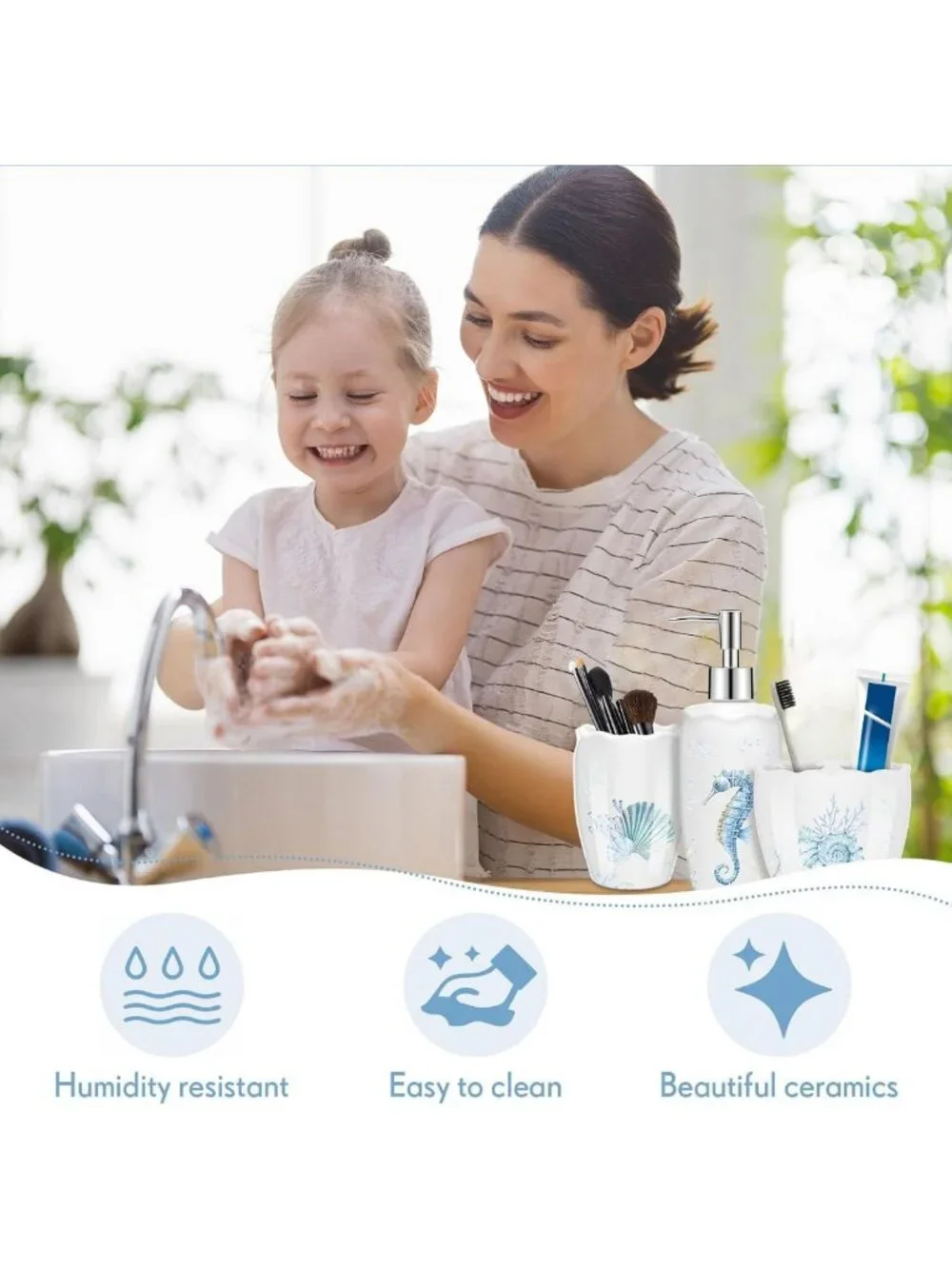 Ocean Animals Bathroom Set - 4 Pcs Beach Decor, Tumbler, Soap Dispenser & More